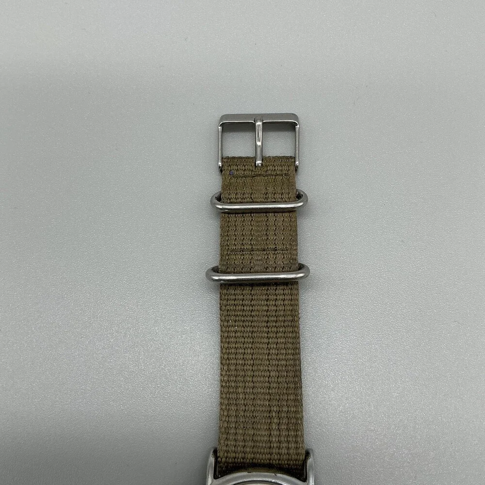Timex Indiglo WR 30M Mens Watch 38mm Cream Dial Brown Nylon Strap Quartz